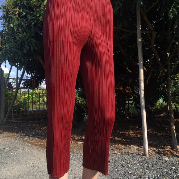 PLEATS PLEASE Issey Miyake Women's Maroon Dark Red Pants Pleated Size 4 S M L - Picture 6 of 9